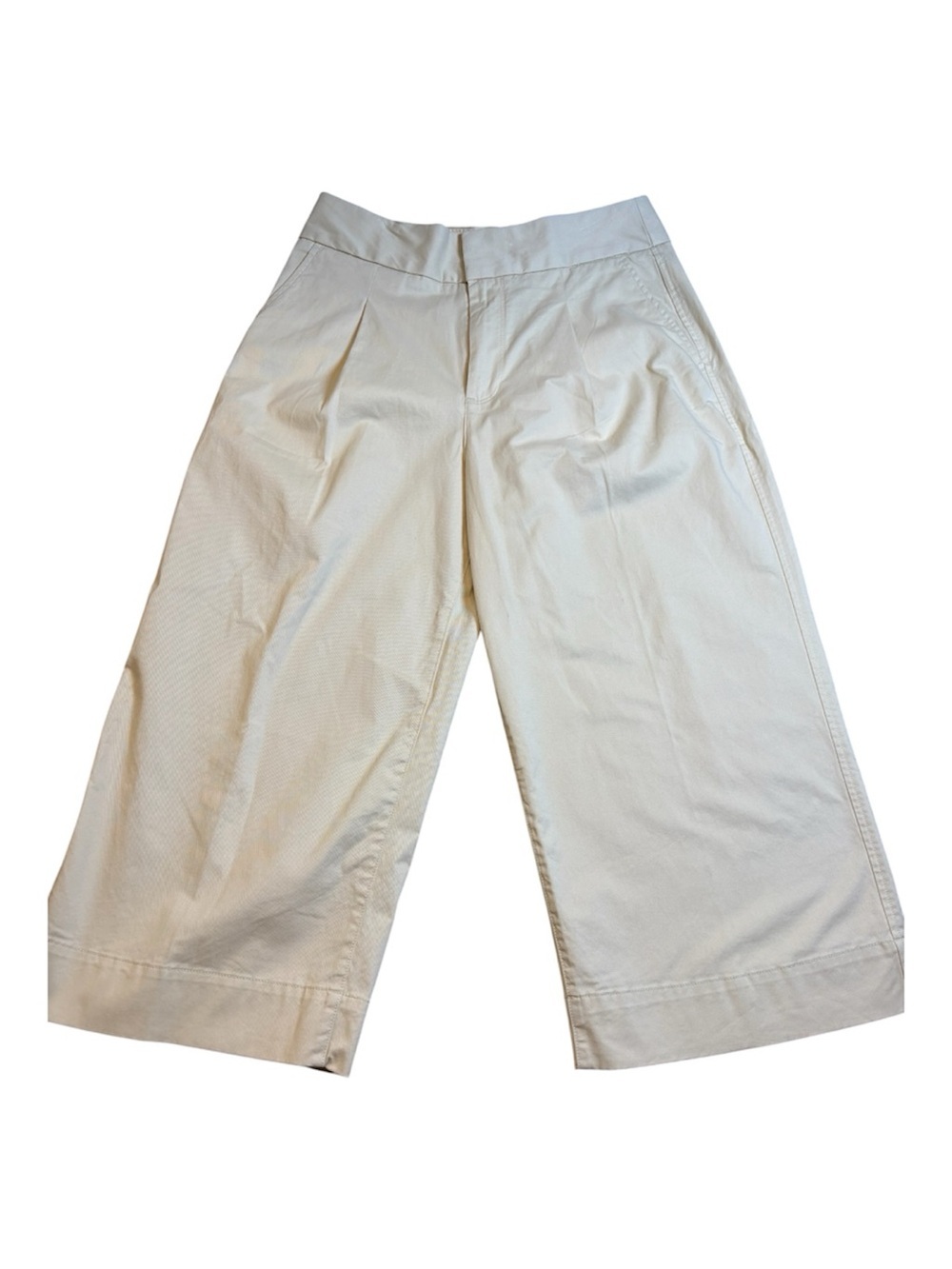 Gap High Rise Pleated Wide Leg Cropped Pants Cream Off White Khaki Size 8 Petite
